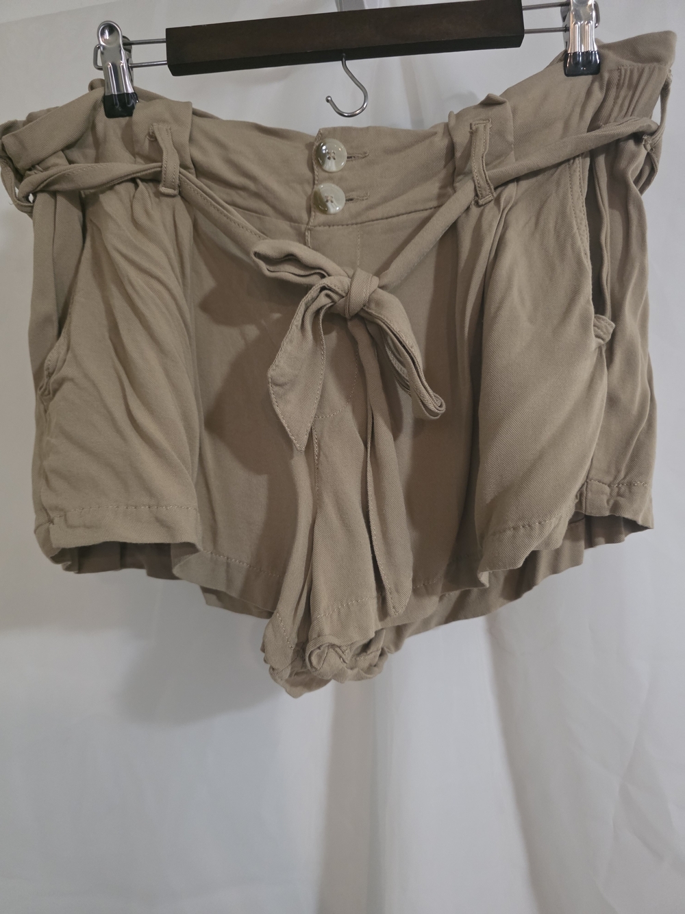 Rewash Tie-Front Shorts in Taupe